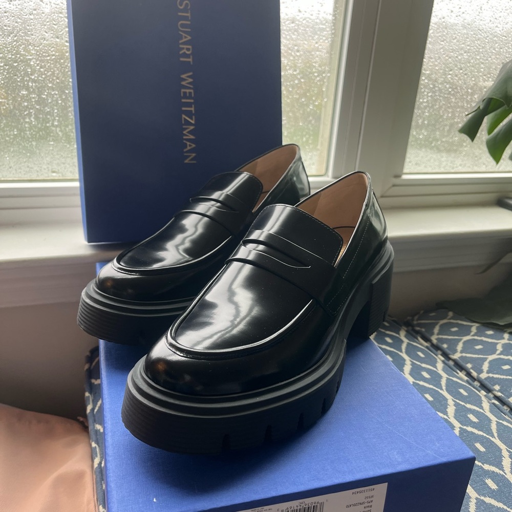 Stuart Weitzman Glossy Black Platform Loafers
